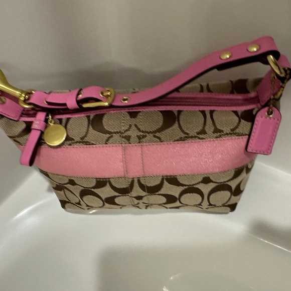 Small Pink Stripe Vintage Authentic Coach Y2k Baguette - Picture 4 of 5